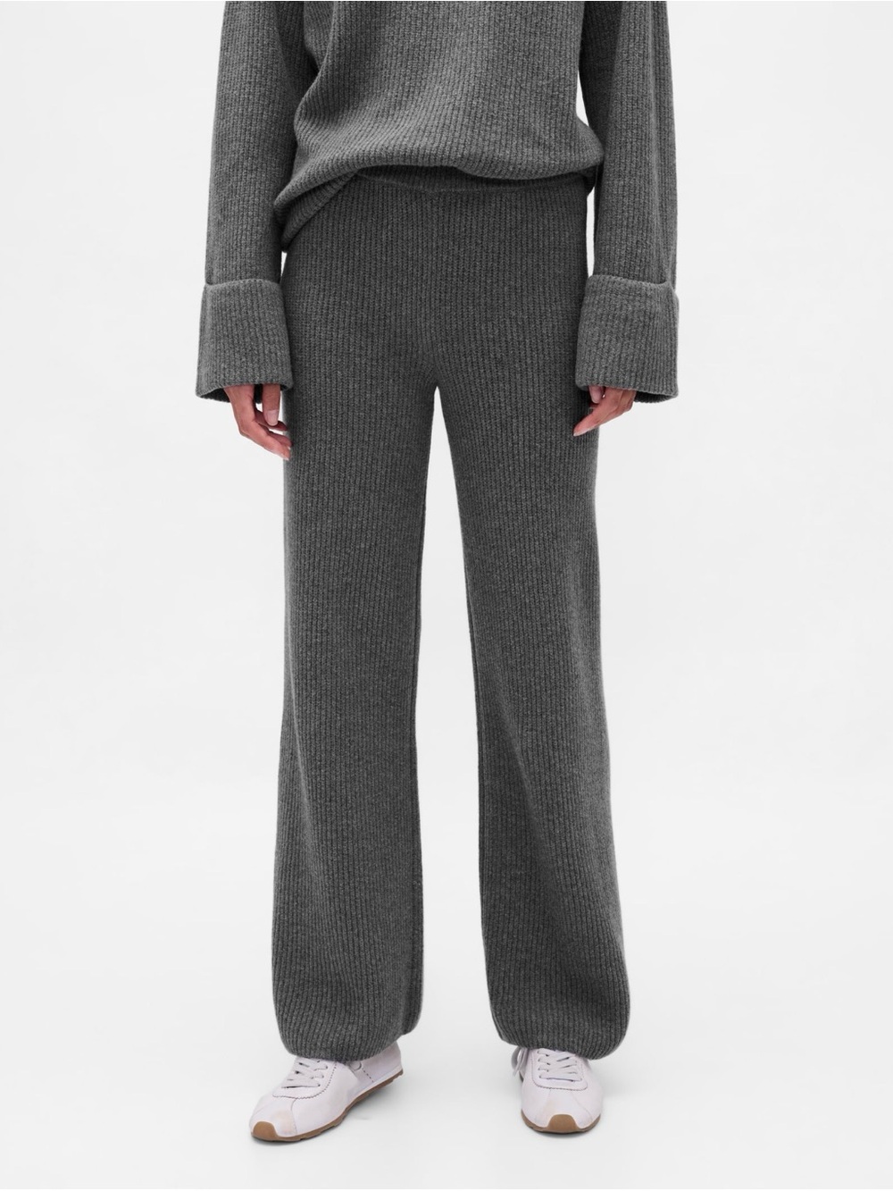 Gap Rib-Knit Wide-Leg Pants in Charcoal Gray